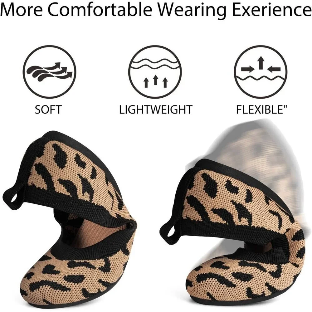 Women's Leopard Round Toe Slip On Dressy Casual Comfort Soft Flat Ballet Shoes - Picture 3 of 5
